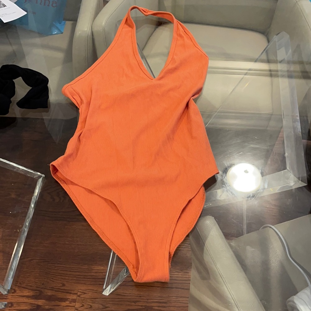 Forever 21 Orange Halter no back bodysuit medium